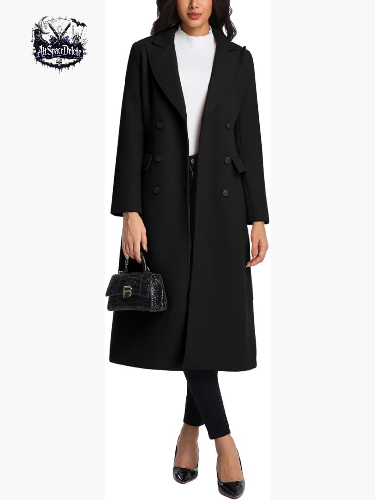 Long Wool Pea Coat Double Breasted Trench Notch Lapel Classic Fit
